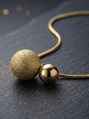 18K Gold Plated Stainless Steel Frosted Shiny Sphere Charm Pendant Necklace Gift